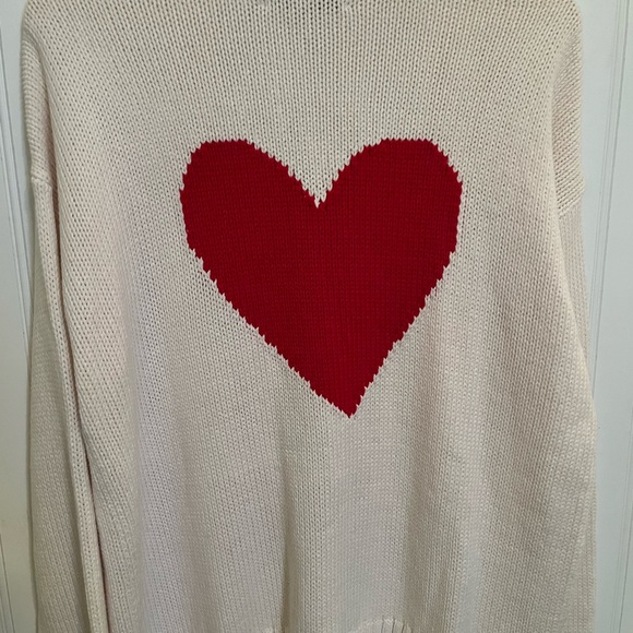 LOFT Cream Cardigan with Red Heart on Back - Picture 2 of 2